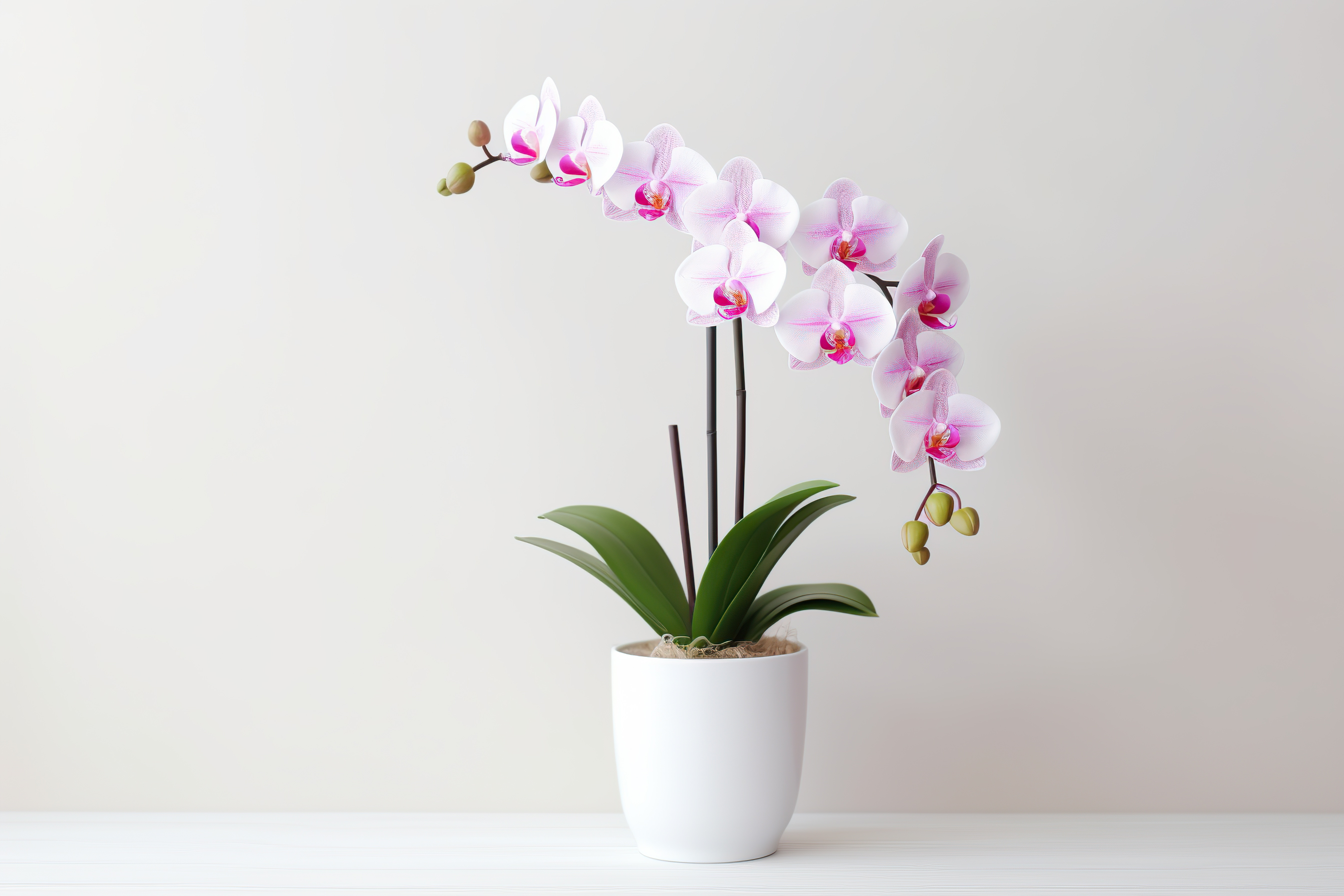 Beautiful orchid flower in pot on white background.