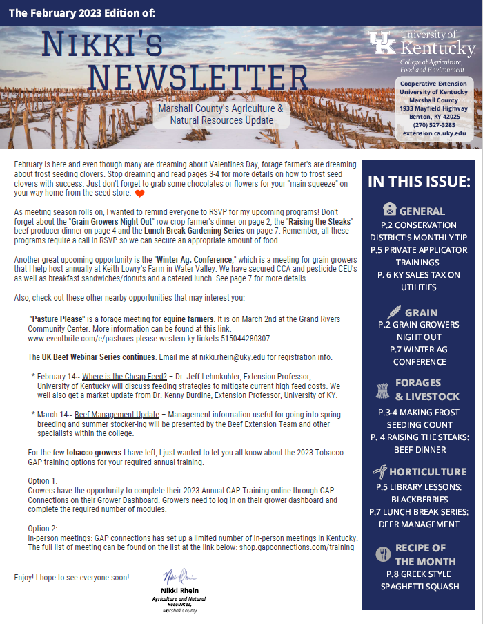 Ag Newsletter with field covered in snow