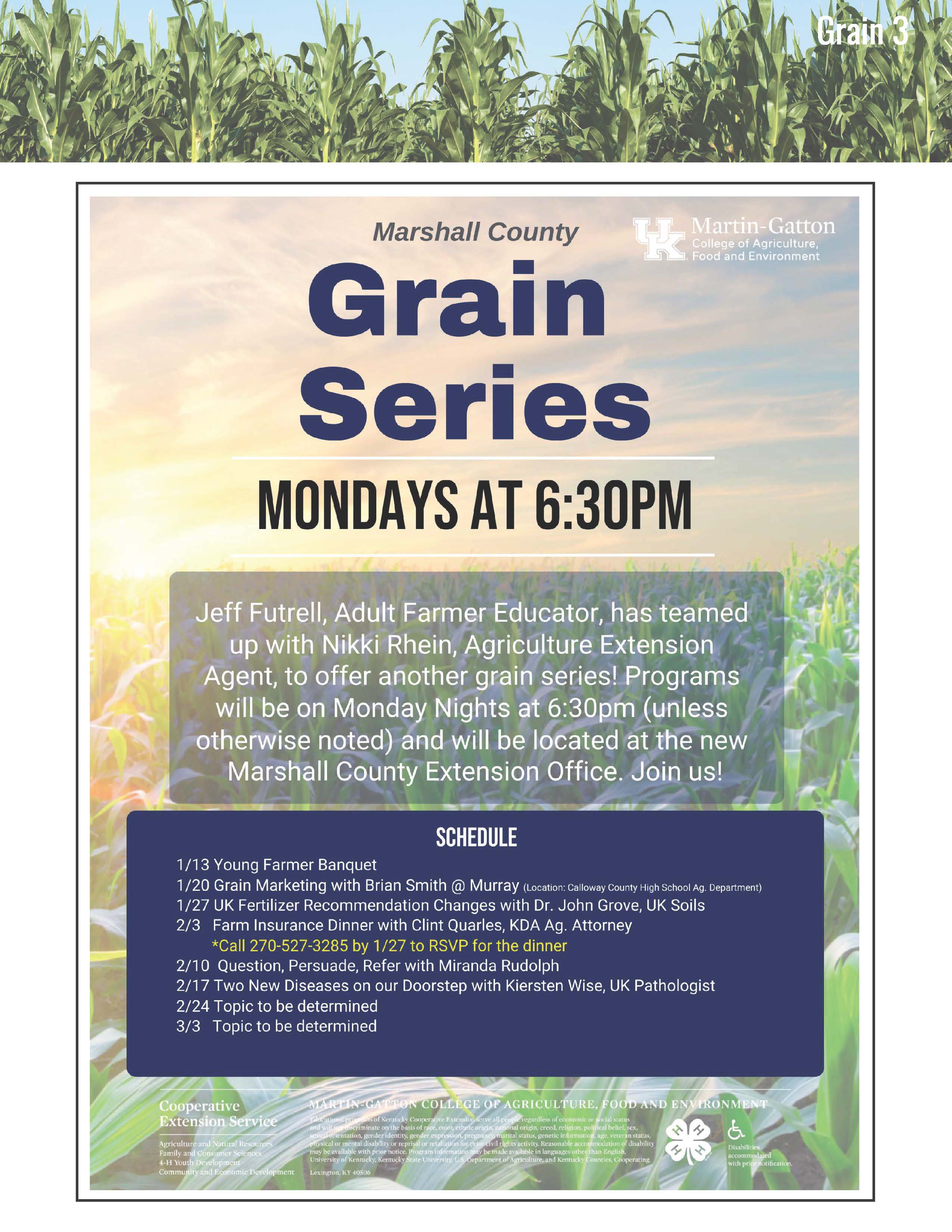 Adult Farmer Grain Series Mondays @ 6:30 pm