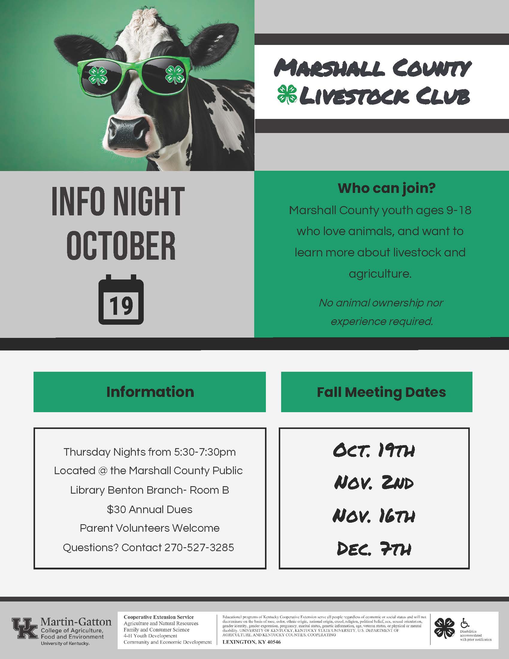 Livestock club information flyer