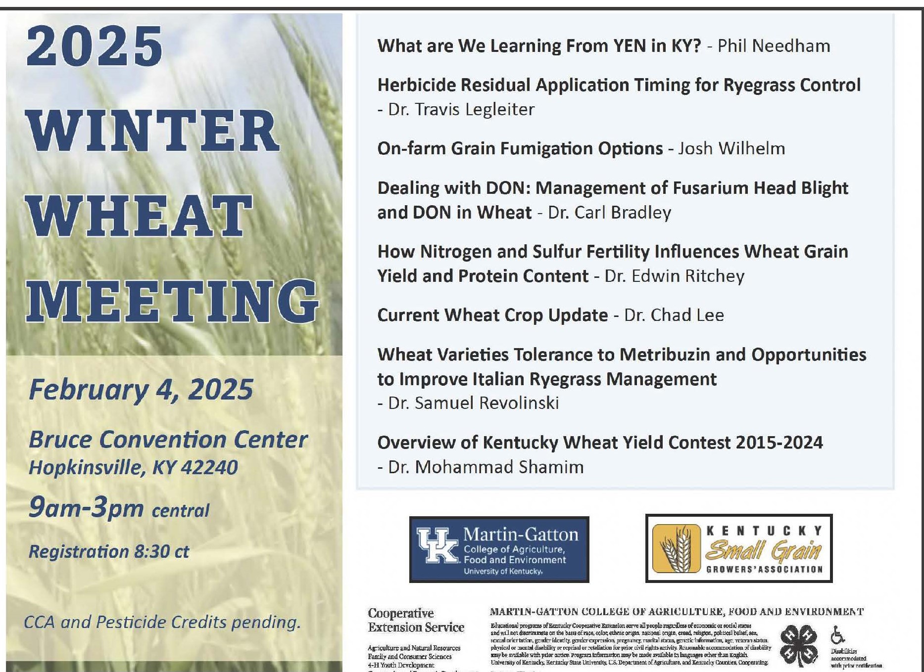 Winter Wheat Meeting February 4 Bruce Convention Center  Hopkinsville KY 9am to 3pm 