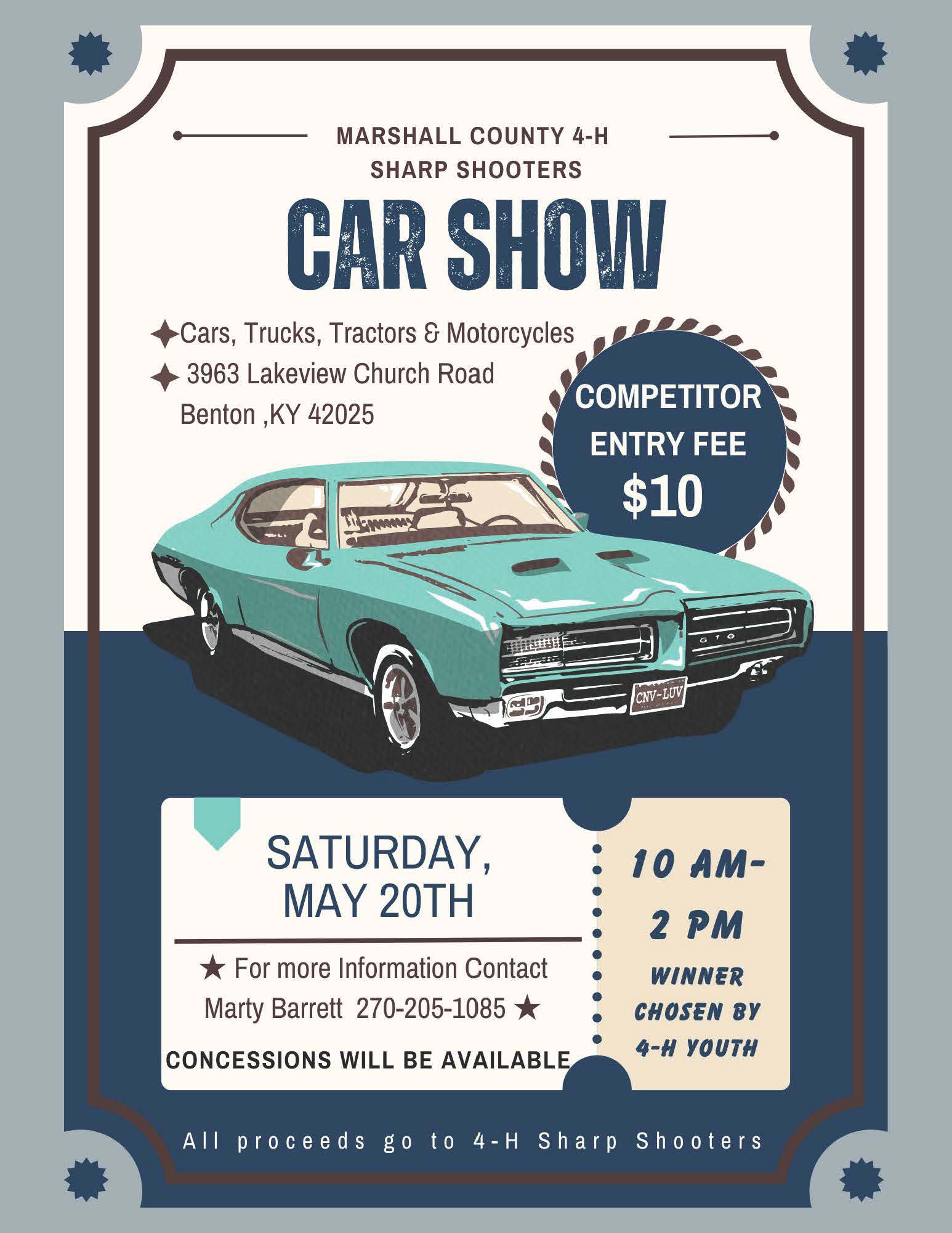 Marshall County Sharp Shooters Car Show Flyer May 20 2023