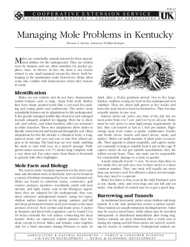 black and white printed information on managing mole problems