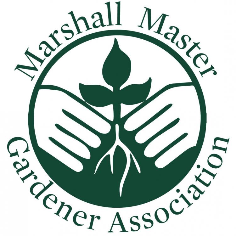  cartoon of a plant being planted. Master Gardener logo