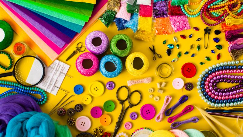 bright colored craft items